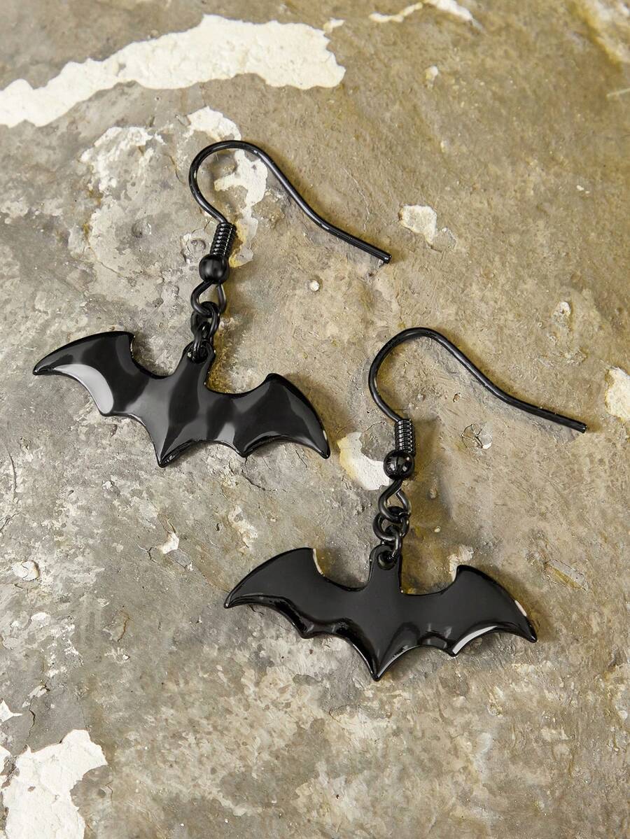 BATMAN X SHEIN Black Alloy Cool Earrings, Suitable For Daily Wear, Personality, Festival - Black - View 1