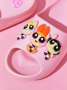 THE POWERPUFF GIRLS X SHEIN 卡通女款拖鞋，EVA材質，透氣快乾、輕量耐用，適合室內外、浴室、遊樂場、游泳池、海灘穿著的涼鞋 - 粉色 - 查看 4