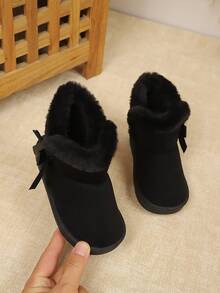 SHEIN 1 Pair Kids Bow Decor Thick Winter Snow Boots, Fashion Minimalist Student Children Boots - Black - View 3