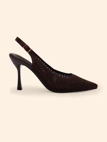CUCCOO BASICS Spring And Summer Breathable Simple Knitted Mesh Pointed Back Empty Sandals Back Strap Thin Buckle Belt - Brown - View 5