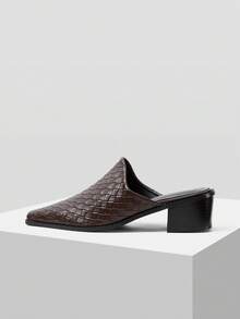 Mnmlis New Woven Pointed Mules Shoes Closed Toe Workplace Commuting Versatile Low Vamp Shoes Fall Shoes - Chocolate color - View 2