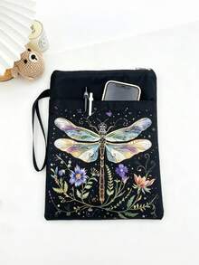 1PC Durable Polyester Zipper Book Sleeve With Outer Pocket Hand Strap Vintage Dragonfly Floral Print Book Pouch Protector Cover For Paperback Book Tablet Stationery Storage For Home Office Travel Book Lovers Gift Aesthetic Book Accessories - Single Piece - View 6