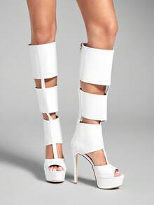 SHEIN SHUZIA 女款時尚厚底超性感高跟及膝靴 - 白色 - 查看 4