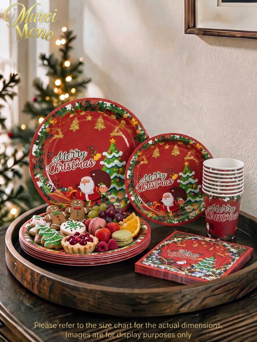 Muroi Mono 25/100 Pieces Of Disposable Party Supplies, Including Disposable Paper Plates, Napkins, Cups, Suitable For Dessert Service, Party Decorations, Various Events, And Gatherings, Including Christmas. - Style 5 - View 1