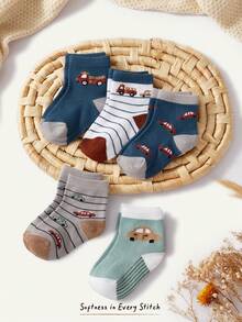 Cozy Pixies 5 Pairs Of Baby Socks, Car Socks, Colored Striped Socks, Morandi Color Children's Socks, Baby Cute Versatile Travel Socks - Multicolor - View 3