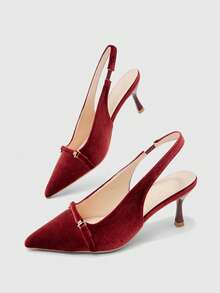 CUCCOO BIZCHIC Women's Pointed Toe Buckle Design Everyday Versatile Fashion High Heels - Burgundy - View 2