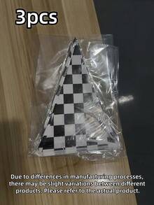 3Pcs Black & White Checkered Bunting Banner - Racing Flag Triangle Pennant For Retro Car Party, Birthday, Event, Sports Theme Decor - View 7