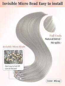 50 Strands Microlink Hair Extensions Human Hair, Silver Gray Micro Loop Design, Silky Straight Micro Bead Texture, Premium Healthy Remy Hair, Easy To Install, Ideal For Women Daily Styling, Hair Volume Boosting And Halloween Cosplay Occasions - SSilver Gray - View 3