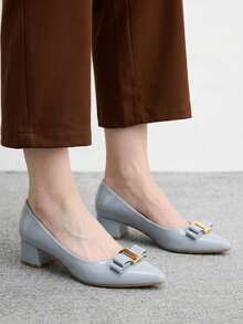 CUCCOO BIZCHIC Women's New Light Blue Basic Commuter Office Block Heel Pumps Fall Shoes - Light blue. - View 4