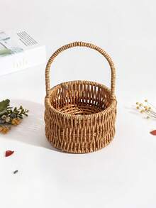1PC Large Capacity Portable Multifunctional Space Saving Storage Basket Organizer With Handle For Living Room Home Office Party Wedding Christmas Birthday Housewarming Gift For Friends Family Coworkers Must Have Home Decor Essential - Imitation rattan - View 4