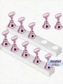 Y2k 12-Piece Gold Pink Nail Art Display Set, Includes 2 Acrylic Base And 10 Training Holders, Suitable For Nail Art Display, Training, And Diy Home Nail Art For Beginners - Multicolor - View 1