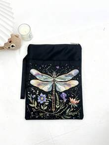1PC Durable Polyester Zipper Book Sleeve With Outer Pocket Hand Strap Vintage Dragonfly Floral Print Book Pouch Protector Cover For Paperback Book Tablet Stationery Storage For Home Office Travel Book Lovers Gift Aesthetic Book Accessories - Single Piece - View 7