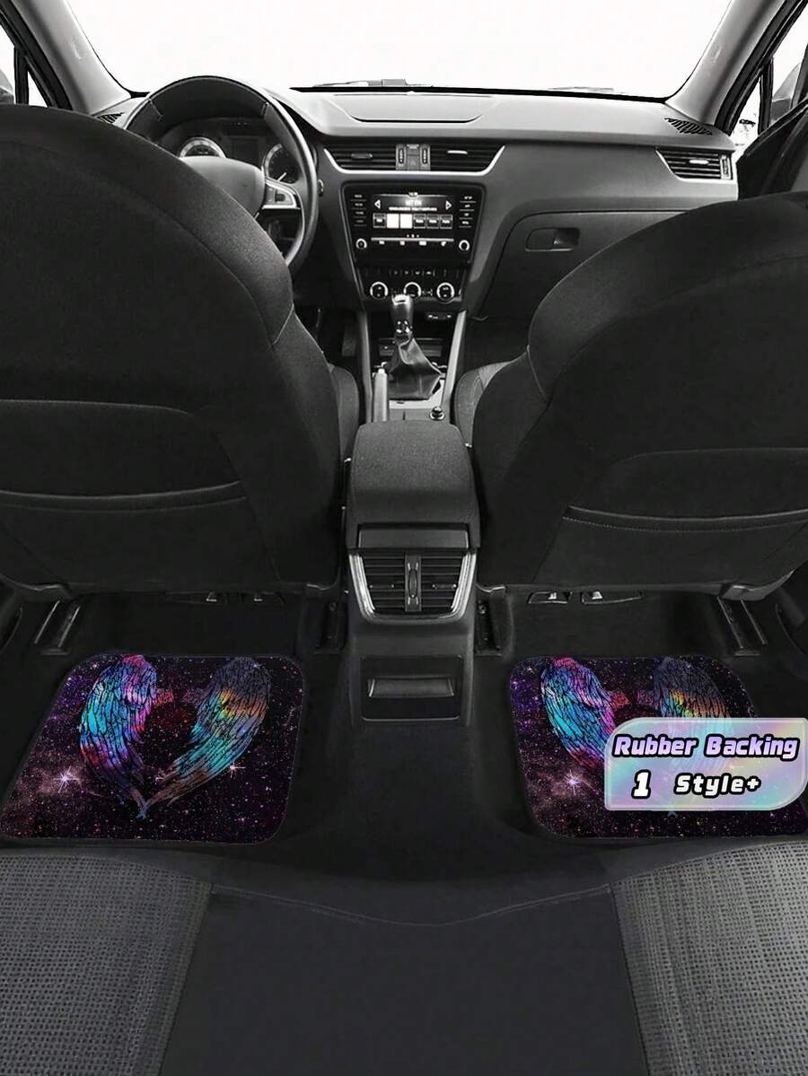 2PCS Universal Fit ACE Rubber Backing Waterproof Anti Slip Wear Resistant Easy Clean Wing Pattern Car Rear Seat Floor Mat For All Seasons Car Interior Auto Accessories - A - View 1
