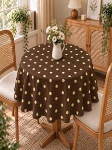 Joivida One Brown Polka Dot Tablecloth, Made Of Peach Velvet Material, Easy To Clean, Suitable For Kitchen And Dining Room Decoration, Suitable For Parties, Picnics, Home Decorations, With A Bright Style, Durable Fabric, Movable Fabric, Party Tableware - Brown polka dot - View 7