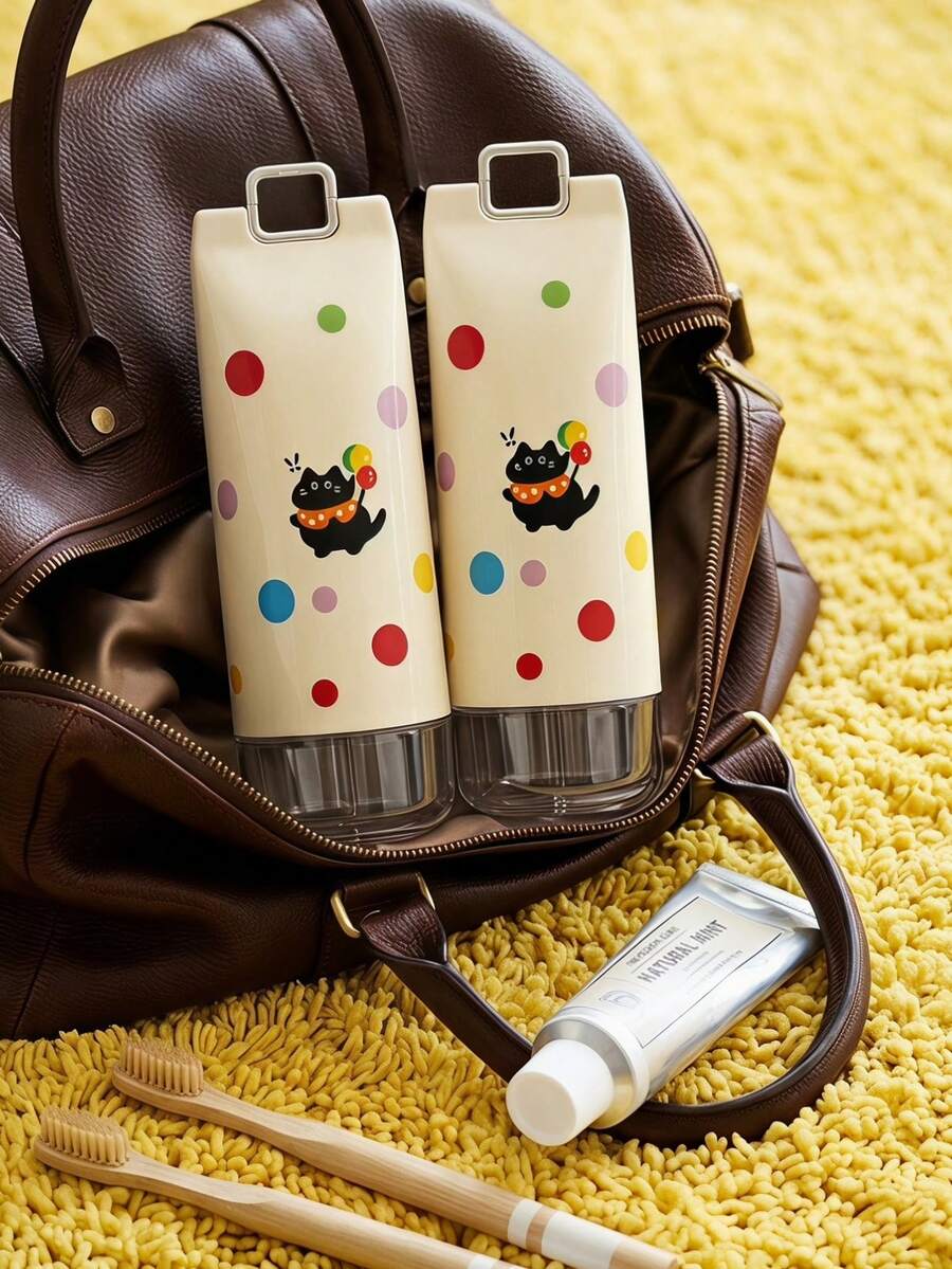 Joivida 1pc/2Pcs Portable Travel Toothbrush Holder Case, Wide Opening Toothpaste Toothbrush Storage Container, Drinking Cup With Metal Carry Clip, Cute Polka‑Dot Cat Design, For Travel Camping Home Bathroom Accessories - Multicolor - View 1