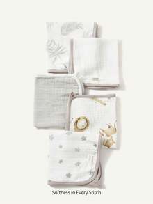 5pcs/Set Oeko-Tex Certified Cozy Pixies Baby Grey Multifunctional Soft Muslin Swaddle Blanket - Multicolor - View 1