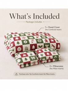 Joivida 3pcs Christmas Grid Duvet Cover Set, Ultra Soft Microfiber Red & Green Checkerboard Bedding Set, Gingerbread Man & Christmas Tree Printed Comforter Cover With 2 Pillowcases For Holiday Bedroom Decor (No Insert) - 4 - View 3