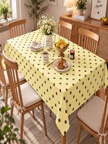 Joivida One Yellow Polka Dot Tablecloth, Made Of Peach Velvet Material, Easy To Clean, Suitable For Kitchen And Dining Room Decoration, Suitable For Parties, Picnics, Home Decorations, With A Bright Style, Durable Fabric, Movable Fabric, Party Tableware - Yellow polka dot - View 3