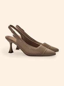 CUCCOO BASICS Flying Woven Mesh Hollow Breathable Pointed Thin Heel Versatile Simple Commute Empty High Heels - Apricot - View 3