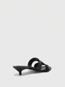 CUCCOO BIZCHIC Black Belt Buckle Hollow Kitten And Sandals, Women's Simple Commuting Slippers - Black - View 8