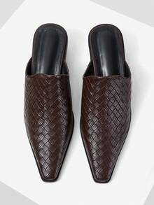 Mnmlis New Woven Pointed Mules Shoes Closed Toe Workplace Commuting Versatile Low Vamp Shoes Fall Shoes - Chocolate color - View 1