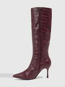 CUCCOO SZL Autumn And Winter Burgundy Pointed Thin Heels High Boots Retro Thin Commuting Wear Fall Boots - Burgundy - View 5