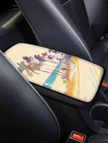 1PC Car Armrest Cover Palm Tree Beach Painting Center Console Armrest Cushion Universal Car Armrest Pad Polyester Fabric Auto Handrest Protector For Most Car Truck SUV Vehicle Interior Decor - A - View 4