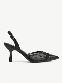 CUCCOO CHICEST Women Shoes Black Mesh Dark Pattern Pointed High Heels, Rear Strap Design, Sexy And Elegant Commuter Dinner Temperament Women's Shoes - Black - View 3