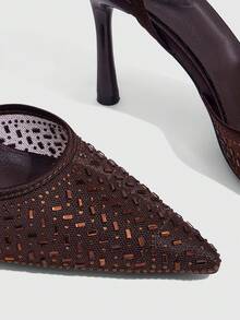 CUCCOO SZL Ladies Pointed Hot Diamond Buckle Design Fashionable Gorgeous Elegant High Heels - Brown - View 5