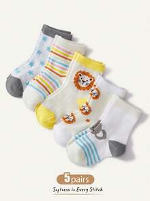 Cozy Pixies 5 Pairs Of Cartoon Little Lion Star Pattern Socks Colored Striped Socks Children's Socks Baby Cute Versatile Travel Socks - Multicolor - View 1