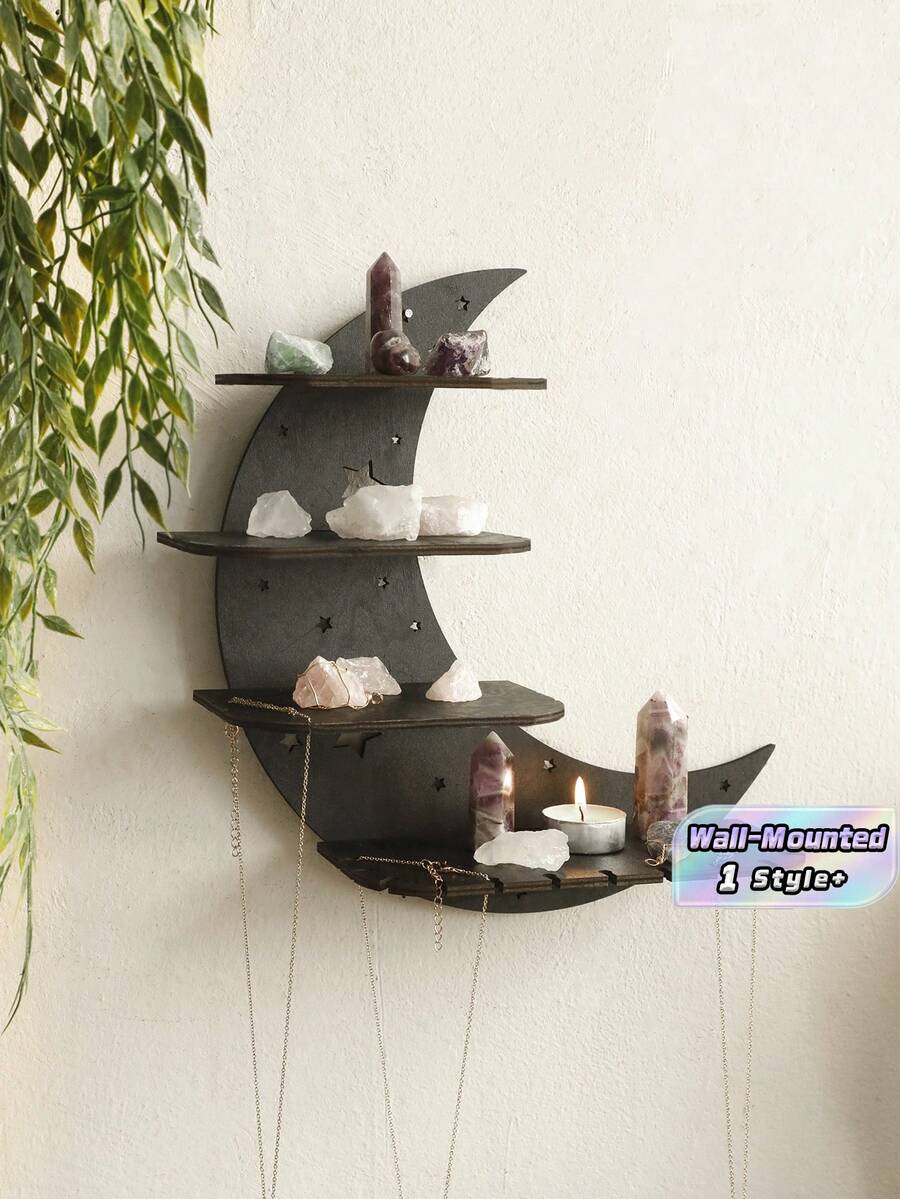 1PC Black Wooden Wall Mounted 4 Tier Space Saving Easy To Assemble ...