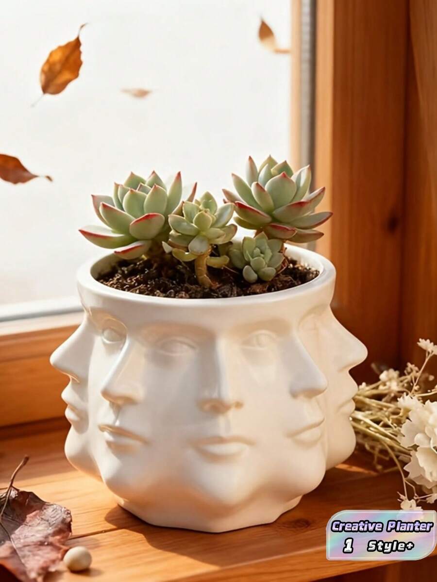 1 PC Creative Multi Face Design Decorative Functional Indoor Outdoor Plant Display Home Garden Decor Face Planter Flower Pot Halloween Party Office Balcony Patio Spring Summer Adults Plant Lovers Gardeners Unique Art Planter Creative Planter - A - View 1