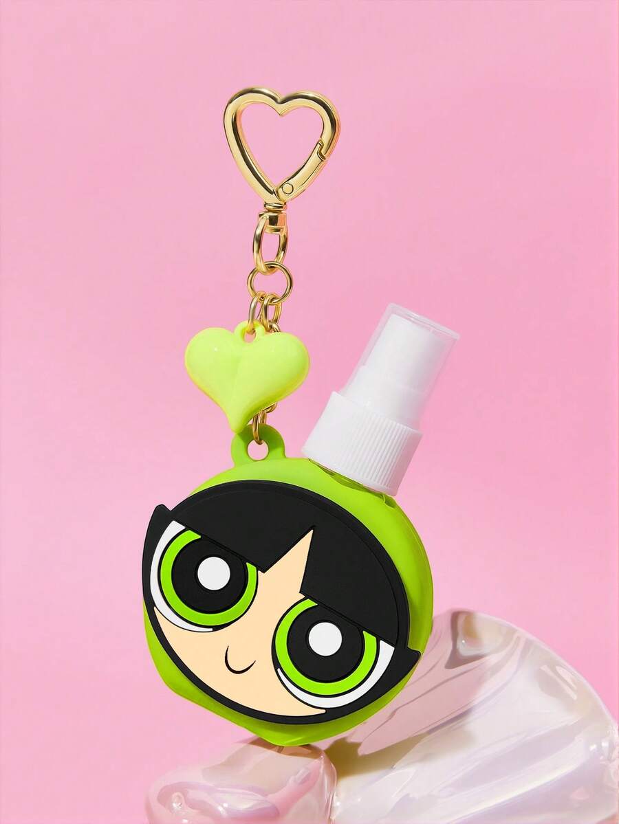 THE POWERPUFF GIRLS X SHEIN 60ml/2oz 心形熊可補充噴霧瓶附吊飾鑰匙圈,便攜式酒精、香水與液體儲存瓶,適合旅行與日常攜帶 - 綠色 - 查看 1