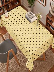 Joivida One Yellow Polka Dot Tablecloth, Made Of Peach Velvet Material, Easy To Clean, Suitable For Kitchen And Dining Room Decoration, Suitable For Parties, Picnics, Home Decorations, With A Bright Style, Durable Fabric, Movable Fabric, Party Tableware - Yellow polka dot - View 4