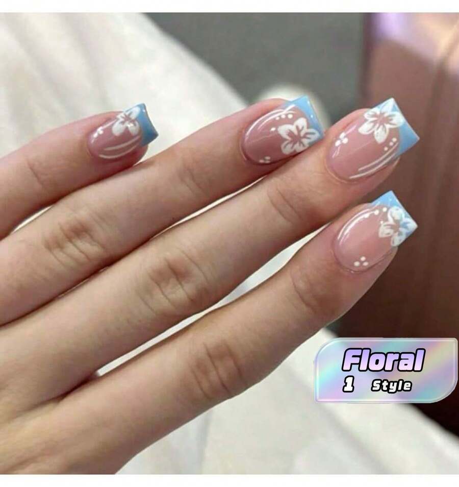 珍珠裝飾美甲貼紙,多款風格可選,包含浮雕、花卉與法式美甲設計,適合女性夏季日常工作與派對使用 - 彩色 - 查看 1