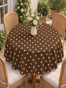 Joivida One Brown Polka Dot Tablecloth, Made Of Peach Velvet Material, Easy To Clean, Suitable For Kitchen And Dining Room Decoration, Suitable For Parties, Picnics, Home Decorations, With A Bright Style, Durable Fabric, Movable Fabric, Party Tableware - Brown polka dot - View 5