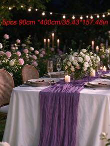 1/5Pcs , Bohemia Cheesecloth Table Runner Rustic Gauze Tablecloth Table Cover, Countryside Vintage Transparent Table Runner Farmhouse Decorative Table Runner,Simple Polyester Tablecloth Decoration, Suitable For The Dining Table - purple - View 10