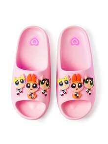 THE POWERPUFF GIRLS X SHEIN 卡通女款拖鞋，EVA材質，透氣快乾、輕量耐用，適合室內外、浴室、遊樂場、游泳池、海灘穿著的涼鞋 - 粉色 - 查看 6