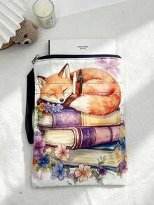 1PC Durable Polyester Zipper Book Sleeve With Outer Pocket Wrist Strap Washable Lightweight Watercolor Sleeping Fox Floral Book Stack Print Book Protector Pouch For Paperback Books Tablet Stationery Home Office Travel School Book Lovers - A - View 4
