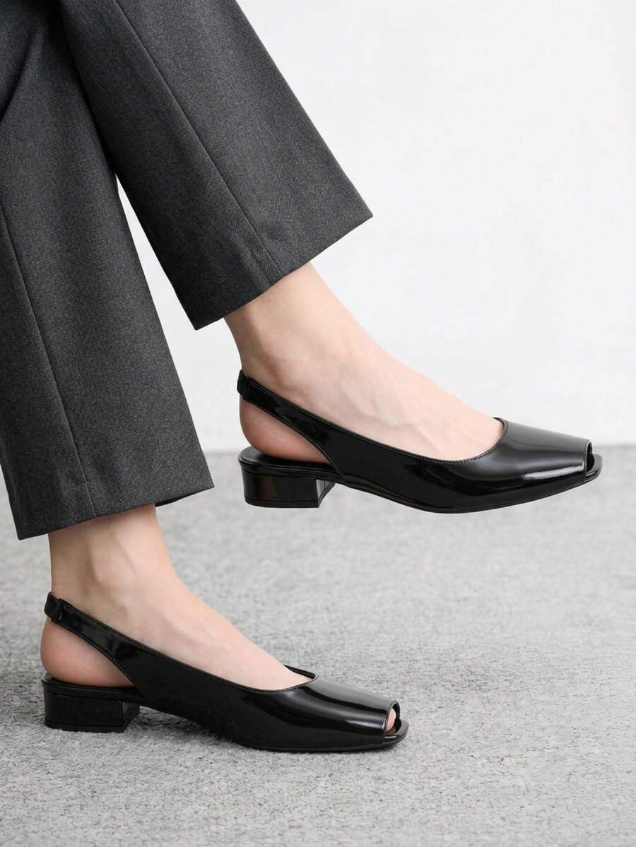 CUCCOO BIZCHIC Spring And Summer Ladies Elegant Fashion Commuting Casual Glossy Solid Color Open Toe Shoes Fall Shoes - Black - View 1