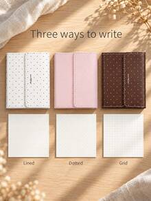 Haus Hana Polka‑Dot Faux‑Leather M5 Tri‑Fold Notebook, Stylish Magnetic Portable Pocket Journal For Student Note‑Taking - multicolor - View 2