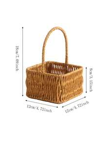 1PC Large Capacity Portable Multifunctional Space Saving Storage Basket Organizer With Handle For Living Room Home Office Party Wedding Christmas Birthday Housewarming Gift For Friends Family Coworkers Must Have Home Decor Essential - Imitation rattan - View 2