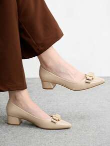 CUCCOO BIZCHIC Basic Commute To Work Thick Heel Shoes Women's High Heel Shoes - Apricot. - View 1