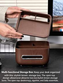 1PC Multifunctional Tissue Box Napkin Dispenser With Pen Stand And Storage Rack Remote Control Organizer For Living Room Bedroom Bathroom Dining Room Coffee Table Office Desk Easter Christmas Holiday Home Essential Must Have - Black walnut - View 4