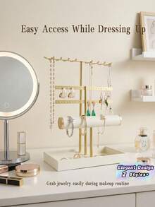 1PC 3 Tier T Bar Iron Elegant Jewelry Display Stand Necklace Bracelet Earring Organizer Rack For Live Streaming Photography Home Shop Boutique Trade Show Gift - Multicolor - View 1