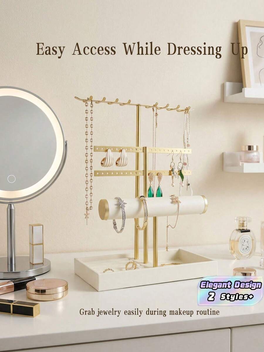 1PC 3 Tier T Bar Iron Elegant Jewelry Display Stand Necklace Bracelet Earring Organizer Rack For Live Streaming Photography Home Shop Boutique Trade Show Gift - Multicolor - View 1