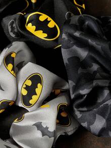 BATMAN X SHEIN 3件印花髮圈 時尚亮面緞面髮圈 黑色 適合居家或外出使用 特別適合高馬尾 - 彩色 - 查看 5