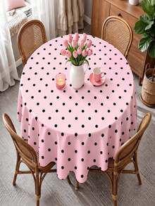 Joivida One Pink Polka Dot Tablecloth, Made Of Peach Velvet Material, Easy To Clean, Suitable For Kitchen And Dining Room Decoration, Suitable For Parties, Picnics, Home Decorations, With A Bright Style, Durable Fabric, Movable Fabric, Party Tableware - Pink polka dot - View 6