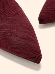 CUCCOO BASICS Women's Pointed Middle Tube Fabric Surface. Cloth Shaped Heel Medium High Heel Elastic Boots. Sexy Versatile Commuter Autumn And Winter Classic Fall Boots - Burgundy - View 4