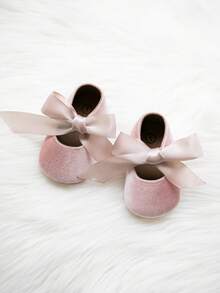 SHEIN Baby Girl Ribbon Bow Flat Shoes - Pink - View 5